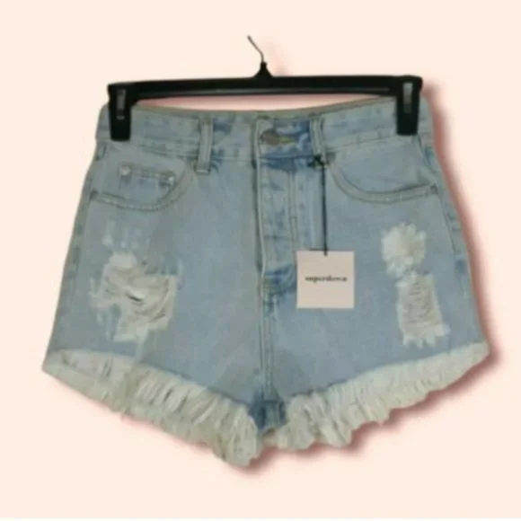 Superdown Scarlett Revolve Denim Jean Shorts Distressed Frayed Ripped Size 28 - Picture 4 of 8